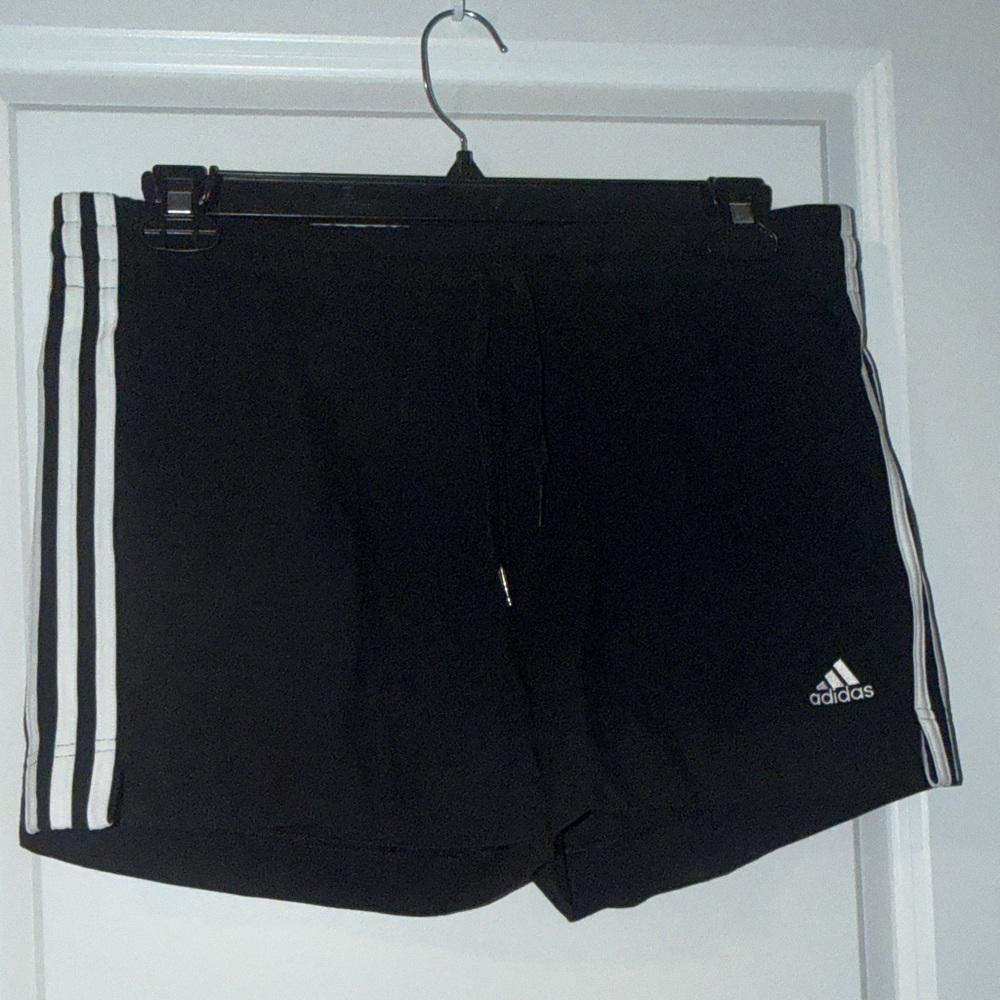Adidas Women's Black Athletic Shorts with White Stripes